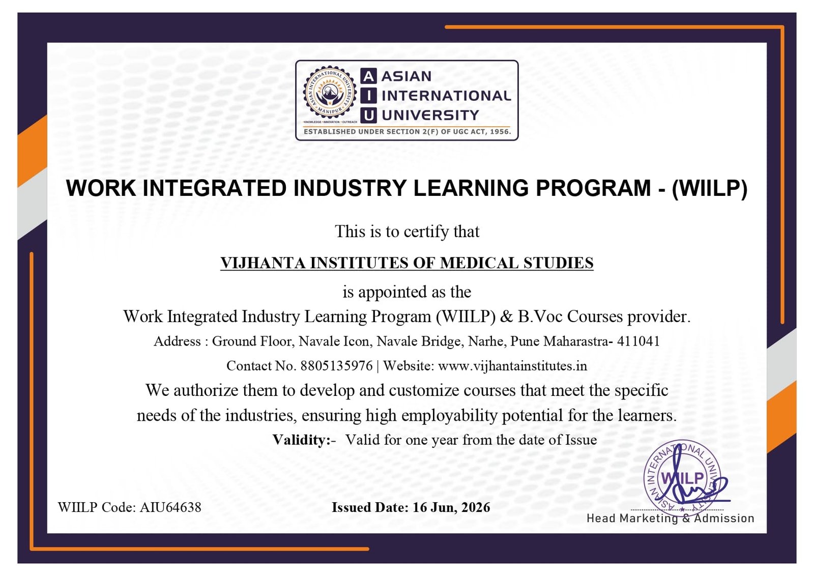 Recognition Certificate